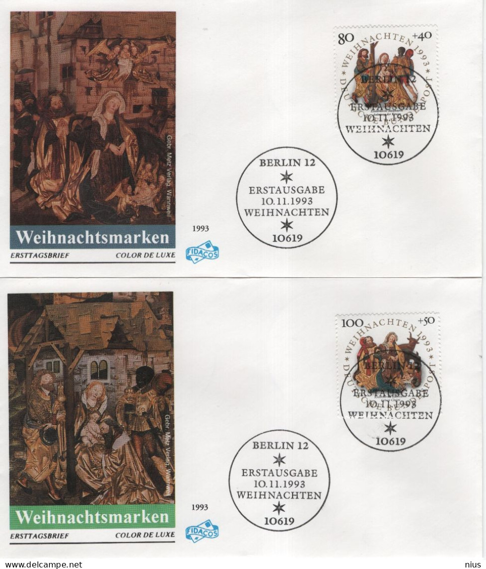 Germany Deutschland 1993 FDC X2 Weihnachten Weihnachts Weihnacht Christmas, Canceled In Berlin - 1991-2000