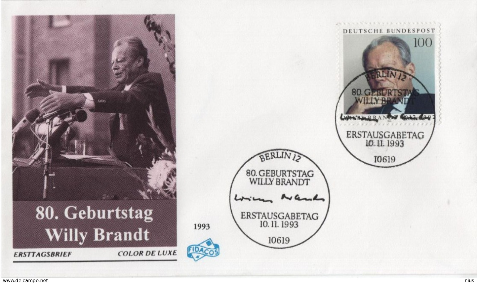 Germany Deutschland 1993 FDC Willy Brandt, German Politician And Statesman, Canceled In Berlin - 1991-2000