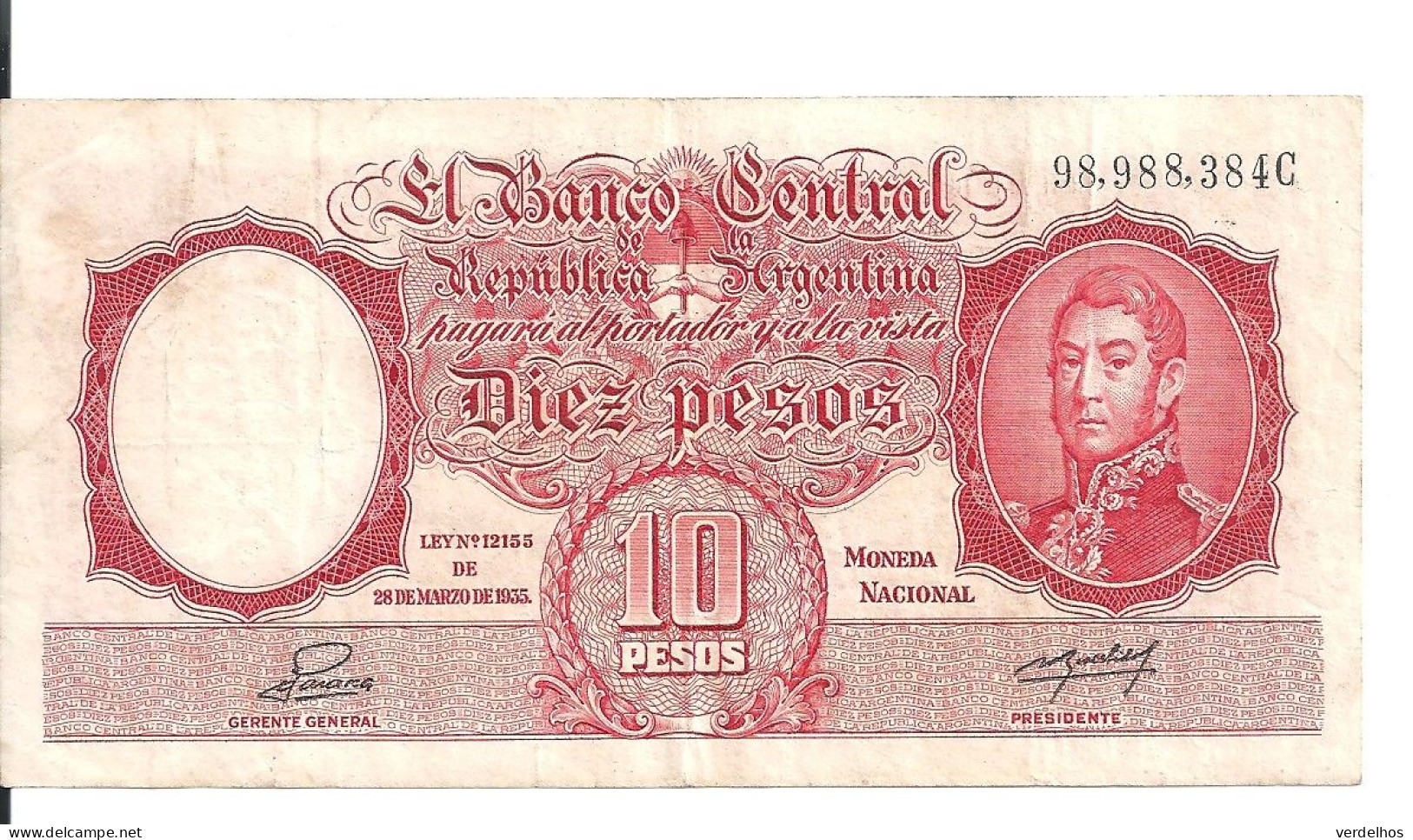 ARGENTINE 10 PESOS ND1946-54 VF+ P 265 B - Argentinien