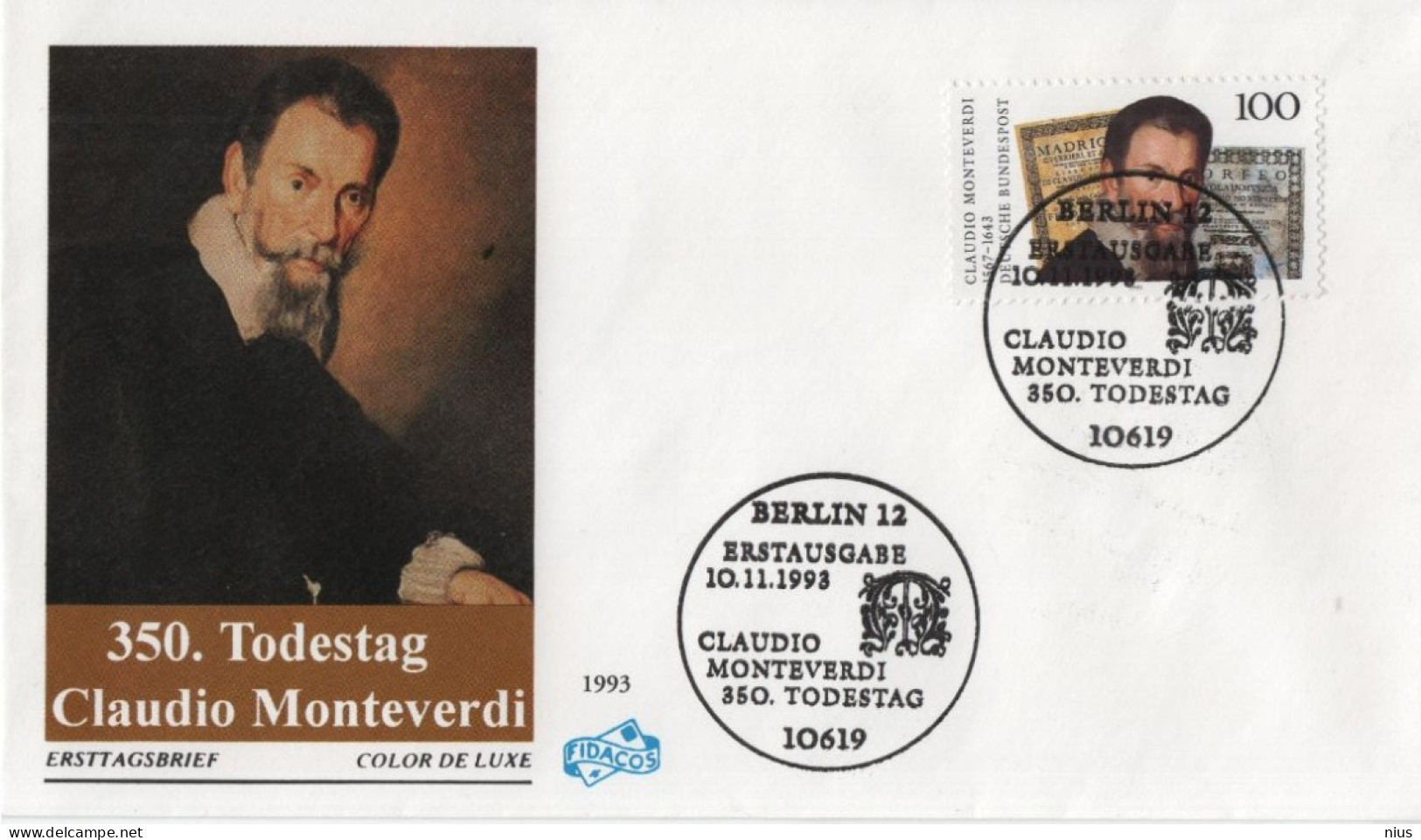 Germany Deutschland 1993 FDC Claudio Monteverdi, Composer, Choirmaster, String Player, Music Musik Komponist, Berlin - 1991-2000