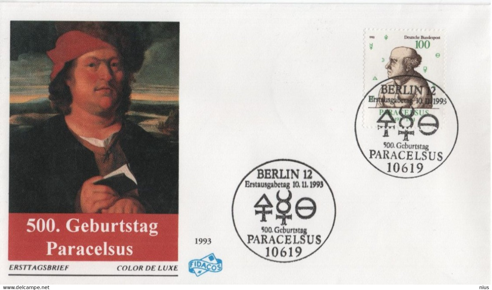 Germany Deutschland 1993 FDC Paracelsus, Swiss Physician Alchemist Lay Theologian Philosopher, Berlin - 1991-2000