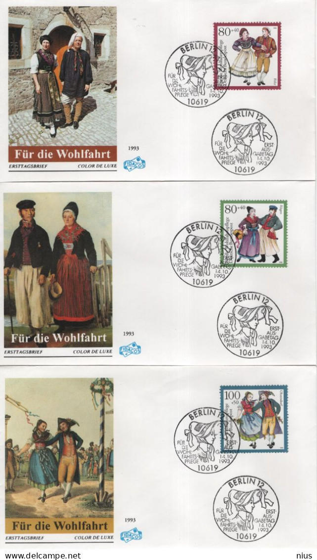 Germany Deutschland 1993 FDC X5 Fur Die Wohlfahrt, Trachten Folklore National Costumes Folk Dance Dances Tanzen, Berlin - 1991-2000