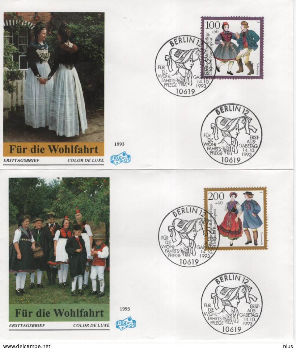 Germany Deutschland 1993 FDC X5 Fur Die Wohlfahrt, Trachten Folklore National Costumes Folk Dance Dances Tanzen, Berlin - 1991-2000