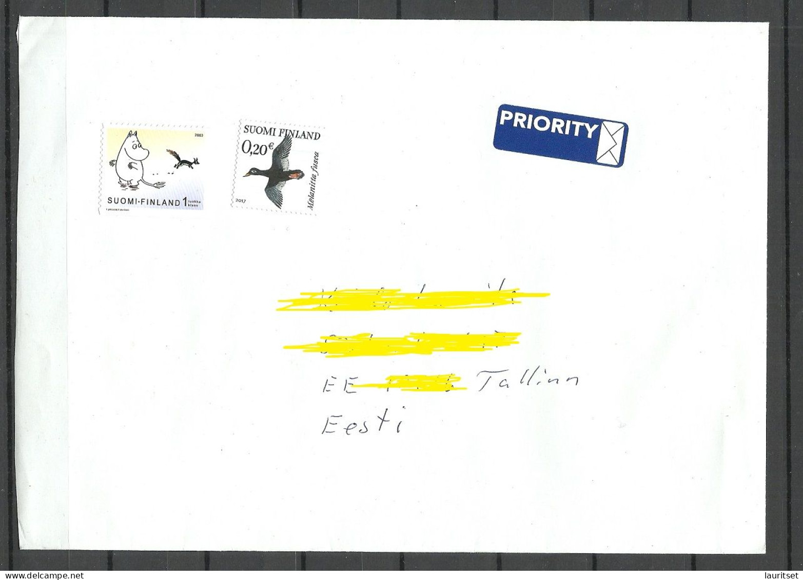 FINNLAND Finland 2023 Air Mail Cover To Estonia Moomi & Bird NB! Stamps Remained Mint (not Cancelled) - Brieven En Documenten