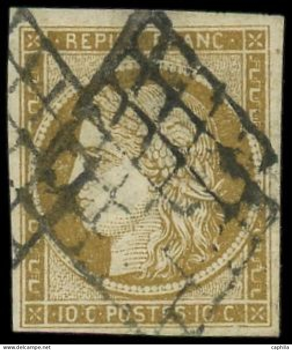 O FRANCE - Poste - 1b, Obl Grille, Signé Calves: 10c. Bistre-verdâtre - 1849-1850 Ceres