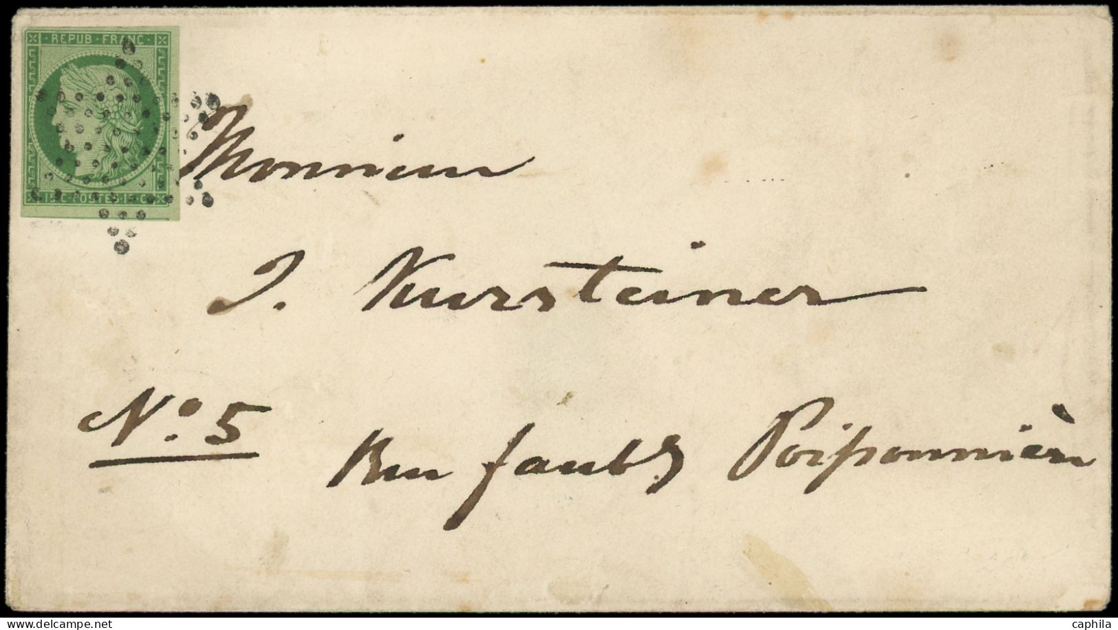 LET FRANCE - Poste - 2, Seul Sur Lettre, Obl étoile (angle Supérieur Gauche Lég. Touché): 15c. Vert - 1849-1876: Klassik