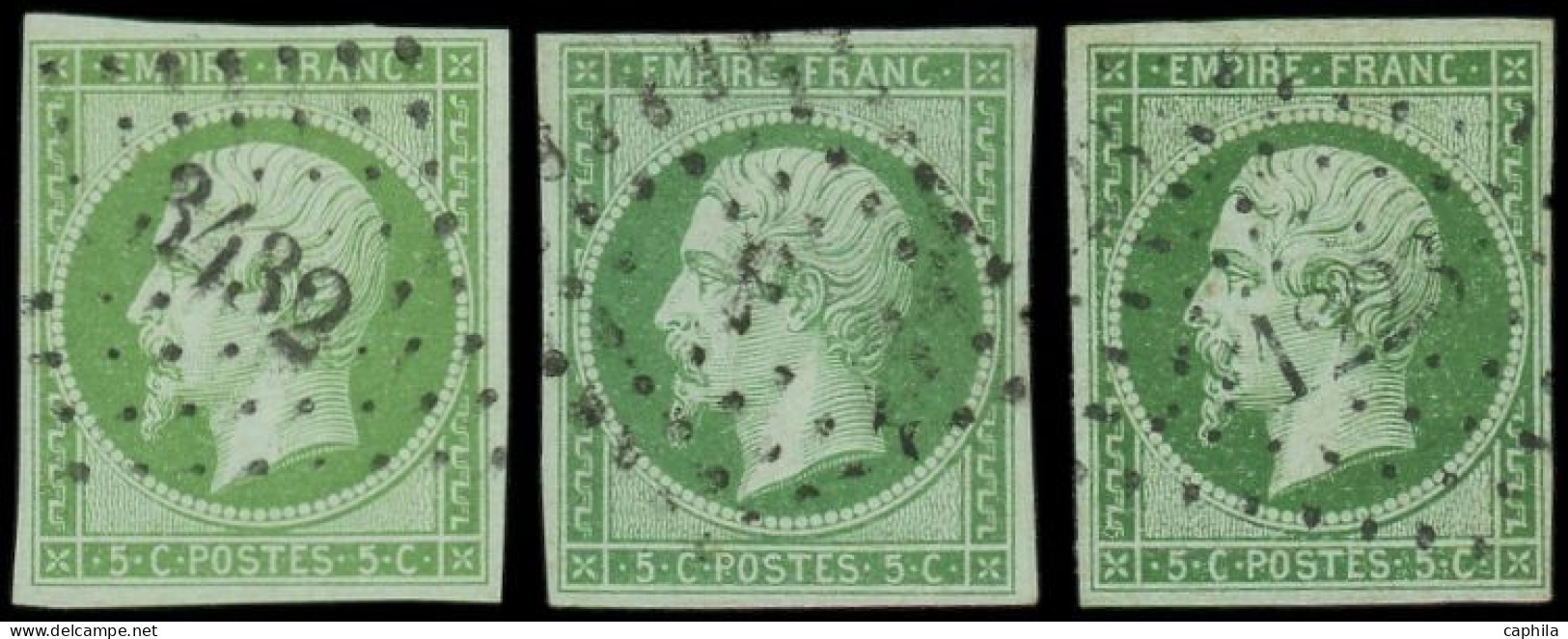 O FRANCE - Poste - 12, 3 Nuances Obl: 5c. Vert - 1853-1860 Napoleon III