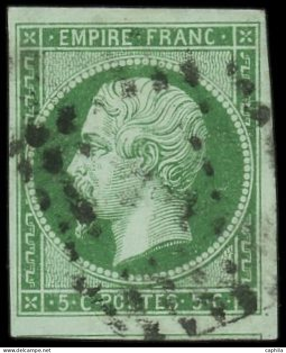 O FRANCE - Poste - 12c, Avec Amorce De Voisin, Signé Scheller: 5c. Vert Foncé Sur Vert - 1853-1860 Napoleon III