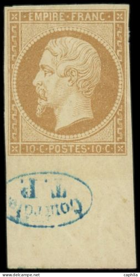 * FRANCE - Poste - 13A, Type I, Signé Calves, Bdf Avec Cachet "T.P. Contrôle" (pli): 10c. Bistre - 1853-1860 Napoléon III