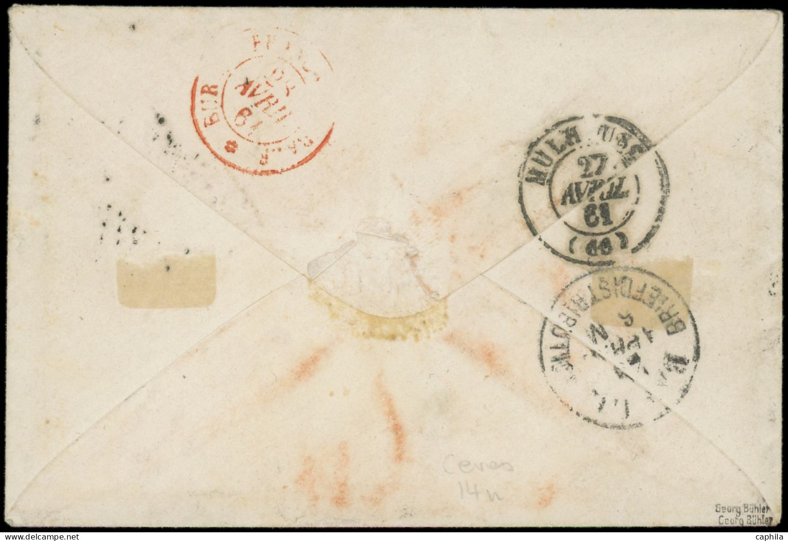 LET FRANCE - Poste - 14Bb, Type II, Paire Bdf Obl PC 684 Sur Lettre, Cad T15 Gernay 27/4/61 Pour Bâle, Signé Calves, Cer - 1849-1876: Periodo Clásico