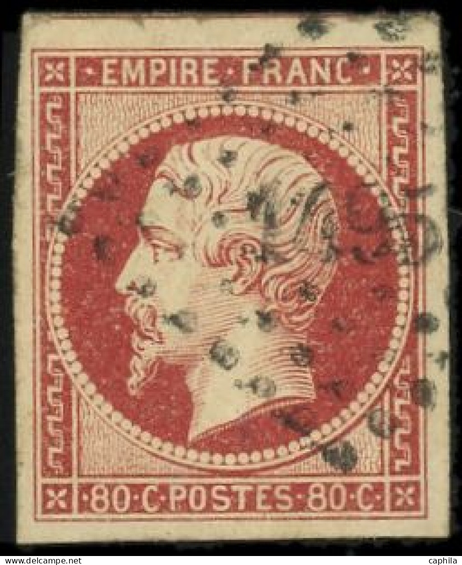 O FRANCE - Poste - 17Ad, Oblitéré PC 1495, Signé Scheller, Belles Marges: 80c. Vermillonné - 1853-1860 Napoleon III