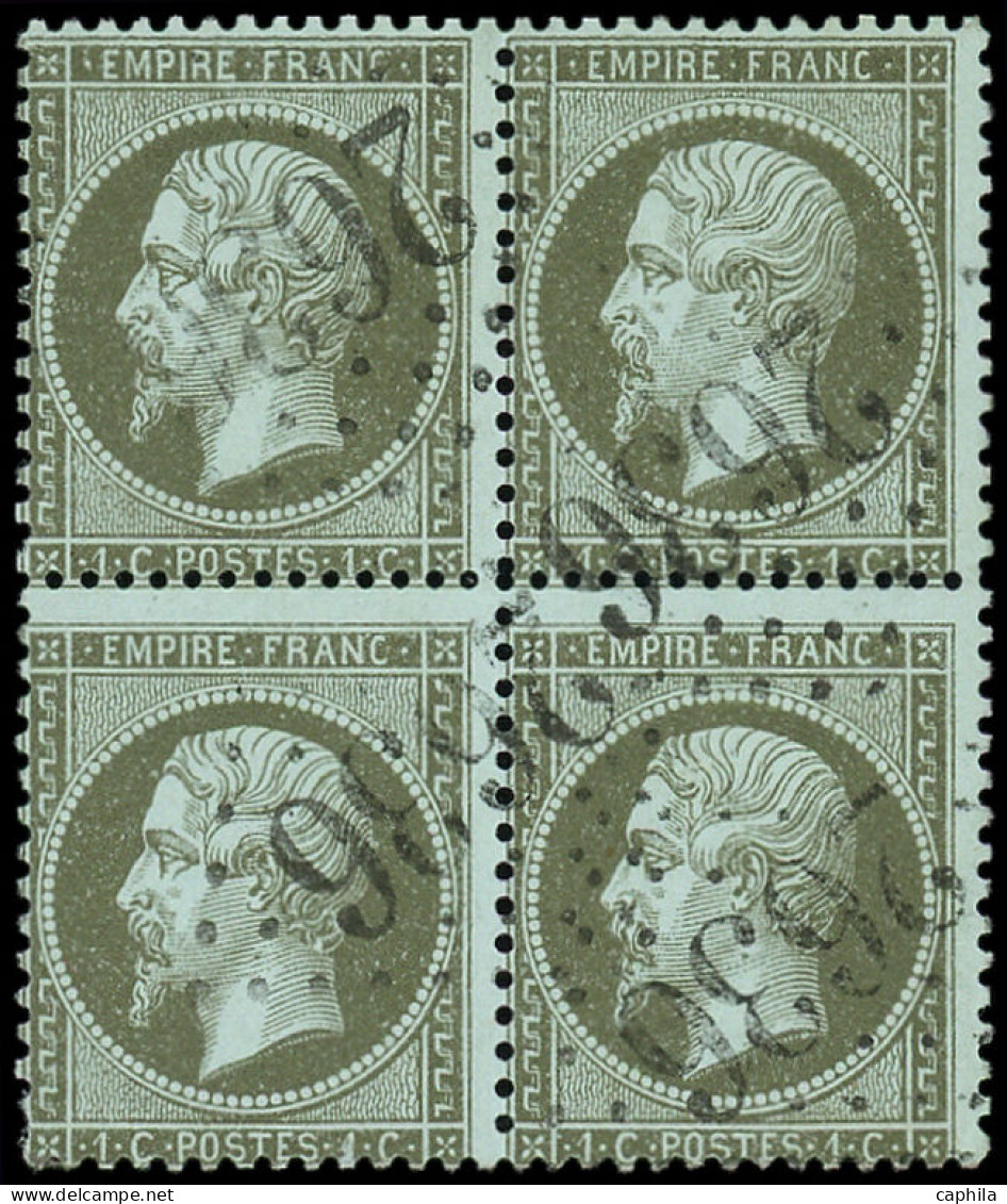 O FRANCE - Poste - 19, Bloc De 4, GC 2636: 1c. Olive - 1862 Napoleon III