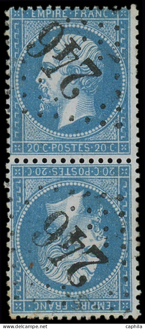 O FRANCE - Poste - 22b, Tête-bêche Verticale, Obl GC 246, Certificat Bühler: 20c. Bleu - 1862 Napoleon III