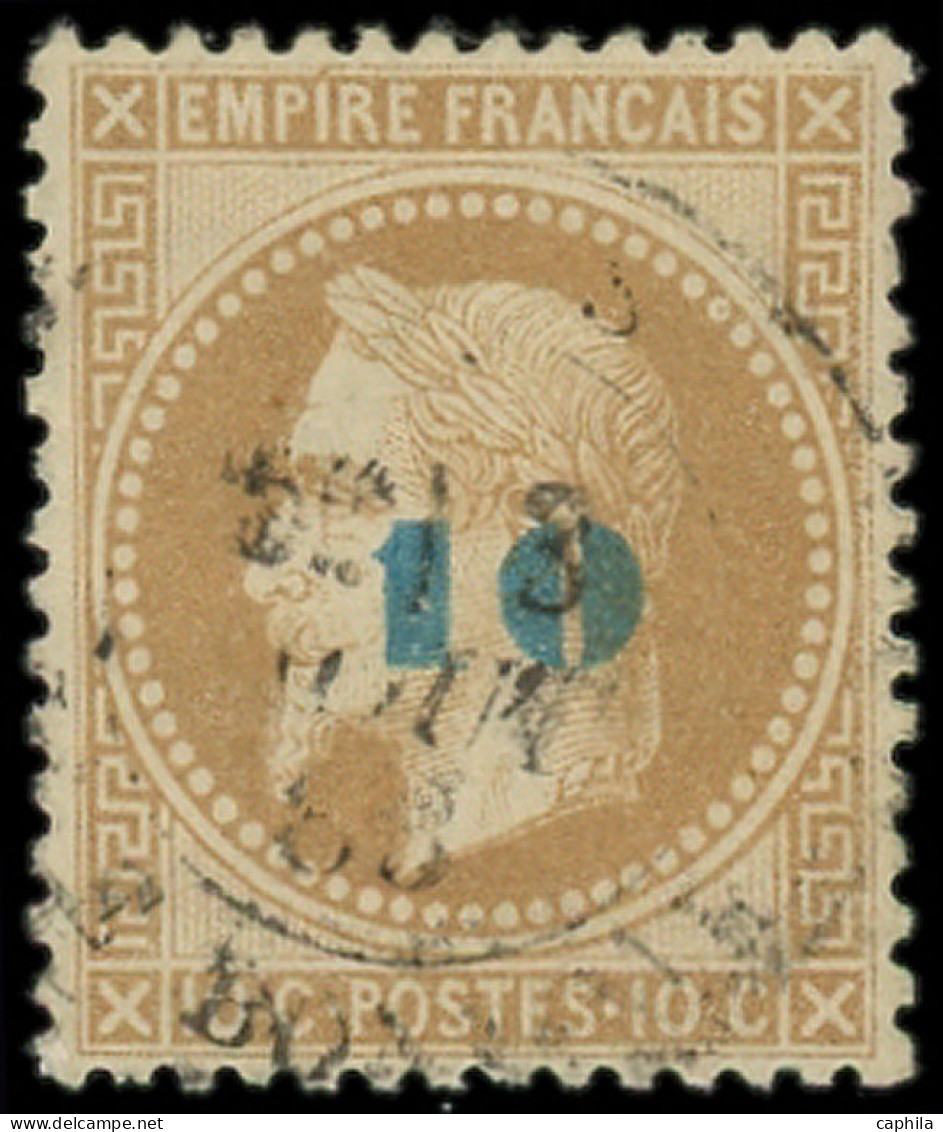 O FRANCE - Poste - 34a, Non émis, Oblitération Tardive, Certificat Calves: 10 Sur 10c. Bistre Surch. Bleu Pâle - 1863-1870 Napoleon III With Laurels