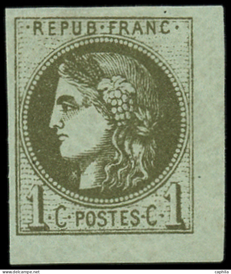 ** FRANCE - Poste - 39Ac, Report 1,  2ème état, Très Belles Marges (légères Taches Rouges Au Dos): 1c. Olive - 1870 Bordeaux Printing