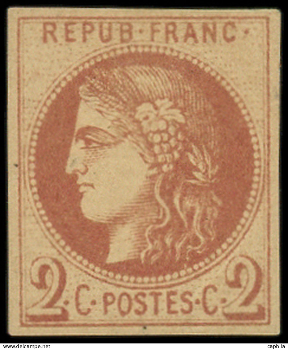 * FRANCE - Poste - 40Ad, Report 1, Impression Fine De Tours, Signé Et Certificat Calves: 2c. Brun-rouge - 1870 Emission De Bordeaux