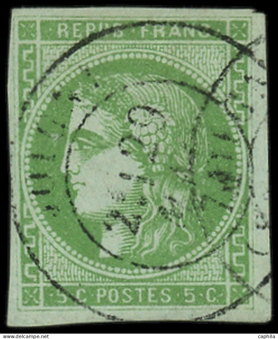 O FRANCE - Poste - 42B, Oblitération Cad T17, Signé Calves: 5c. Vert-jaune - 1870 Bordeaux Printing