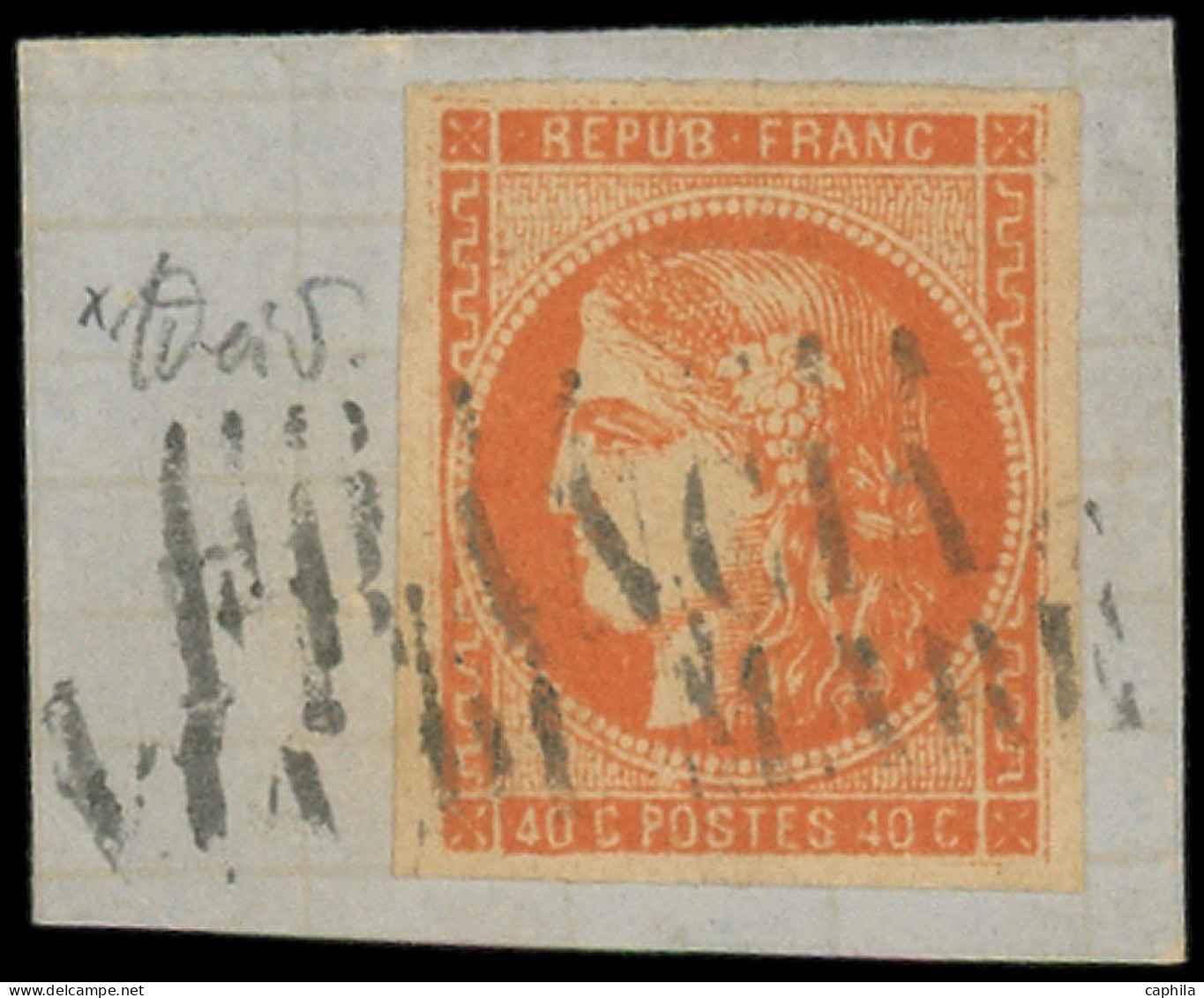 O FRANCE - Poste - 48, Obl FRANCIA/VIA DI MARE Sur Fragment: 40c. Orange - 1870 Bordeaux Printing