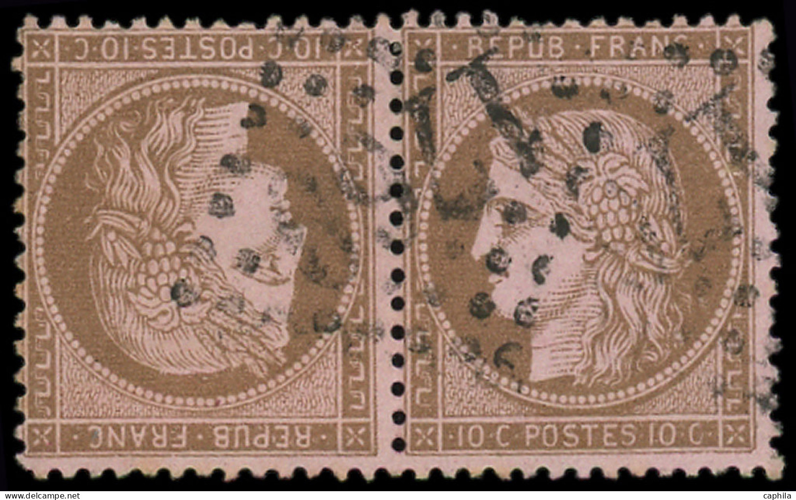 O FRANCE - Poste - 58c, Tête-bêche, Obl GC 1769, Une Dent Courte: 10c. Brun Sur Rose - 1871-1875 Ceres