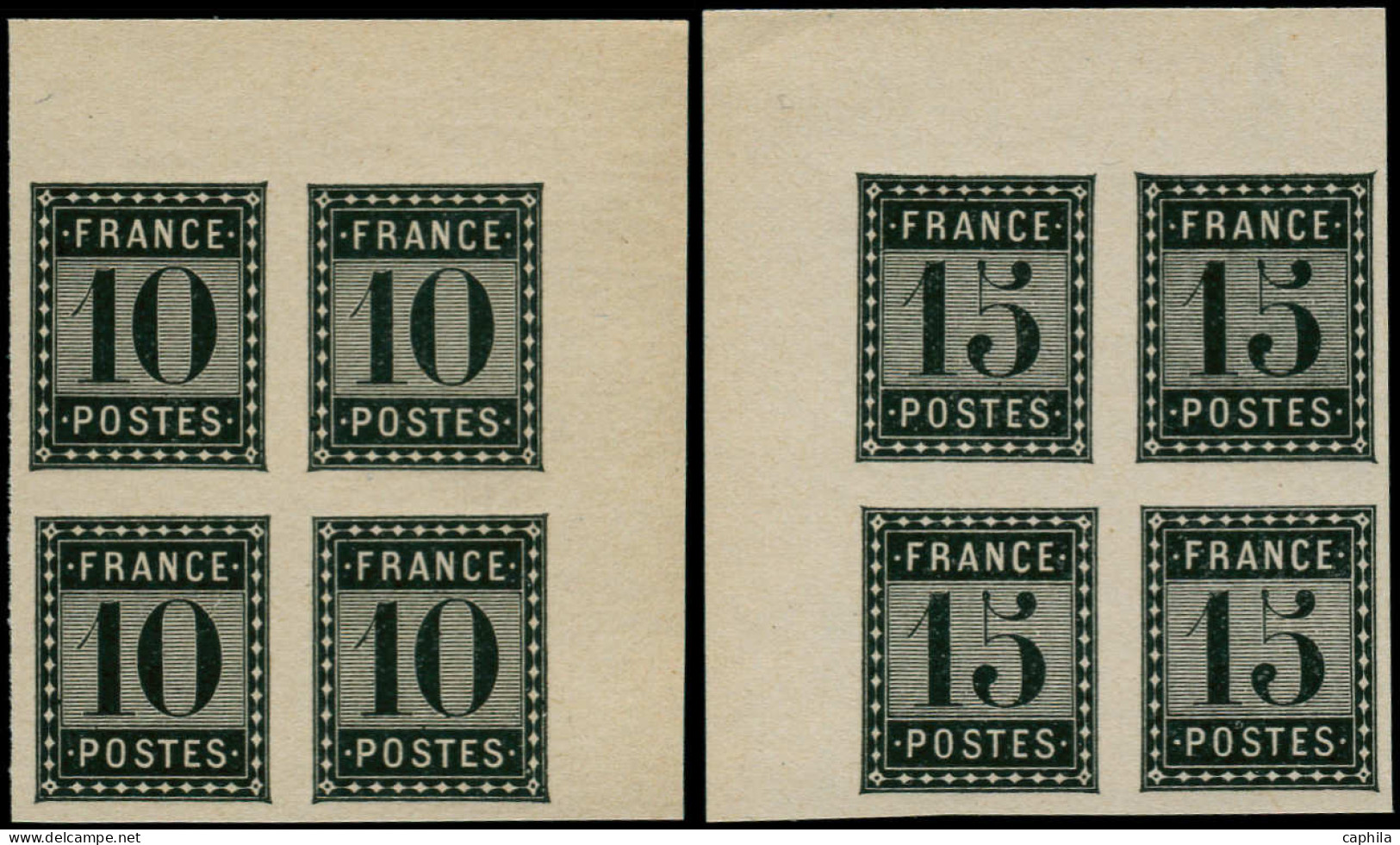 ESS FRANCE - Poste - Essai De L'Imprimerie Nationale, 10c. + 15c, 2 Blocs De 4, Cdf (Spink) - 1871-1875 Ceres