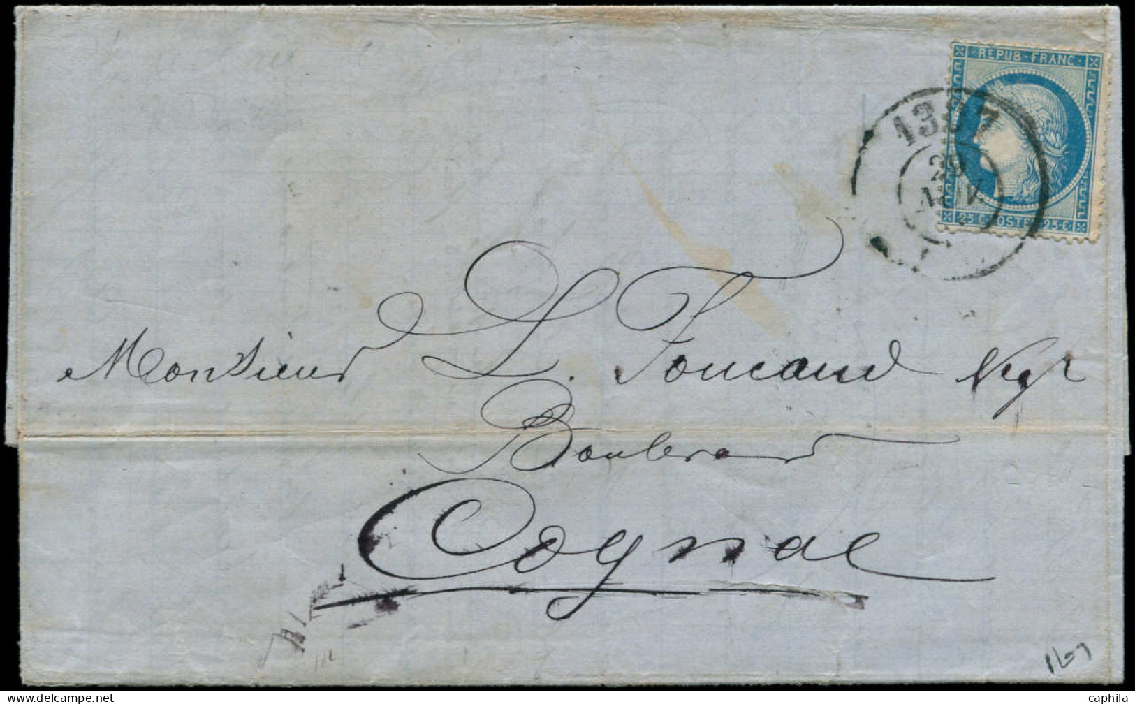 LET FRANCE - Poste - 60A, Sur Enveloppe, Cad Bureau De Passe "1307", Dijon (2 Dents Courtes) - 1849-1876: Classic Period