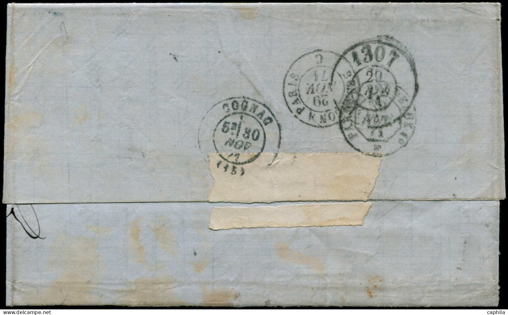 LET FRANCE - Poste - 60A, Sur Enveloppe, Cad Bureau De Passe "1307", Dijon (2 Dents Courtes) - 1849-1876: Classic Period