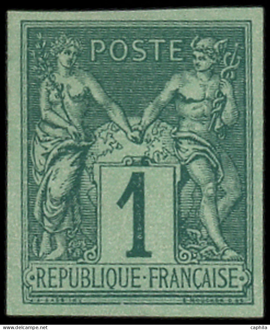 * FRANCE - Poste - 61c, Type II, Non Dentelé, Granet: 1c. Vert Foncé Sur Vert - 1876-1878 Sage (Type I)