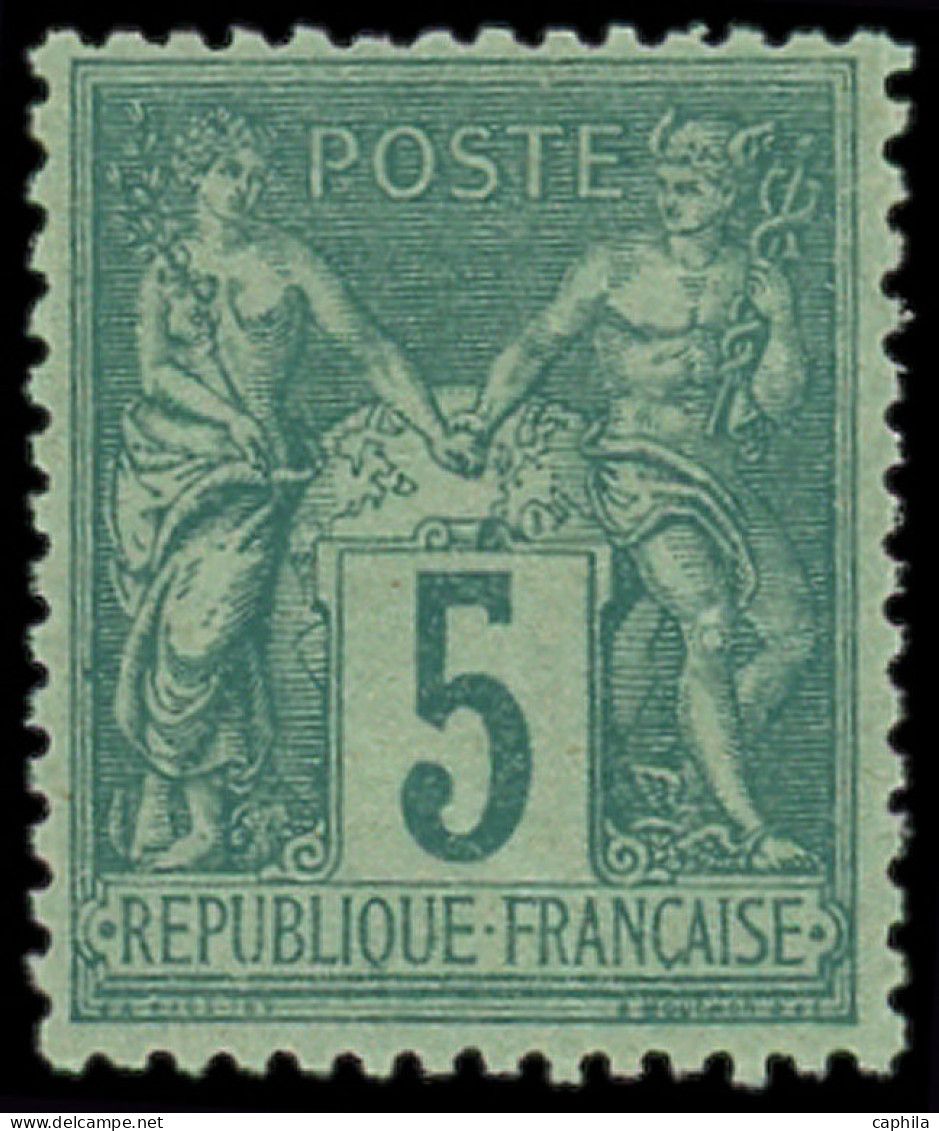 ** FRANCE - Poste - 75, Type II, Bon Centrage: 5c. Vert - 1876-1898 Sage (Tipo II)