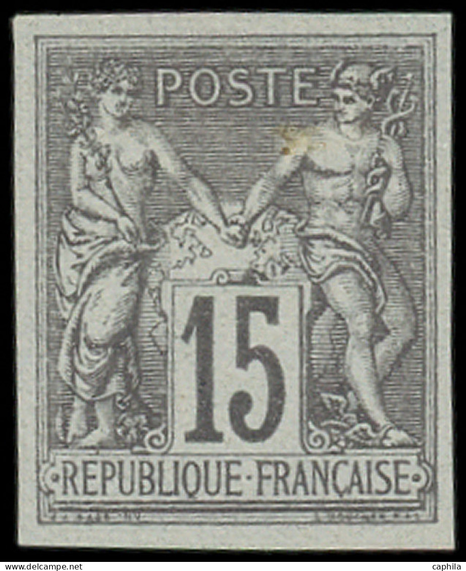 (*) FRANCE - Poste - 77a, Non Dentelé, Granet, Signé: 15c. Gris - 1876-1898 Sage (Type II)