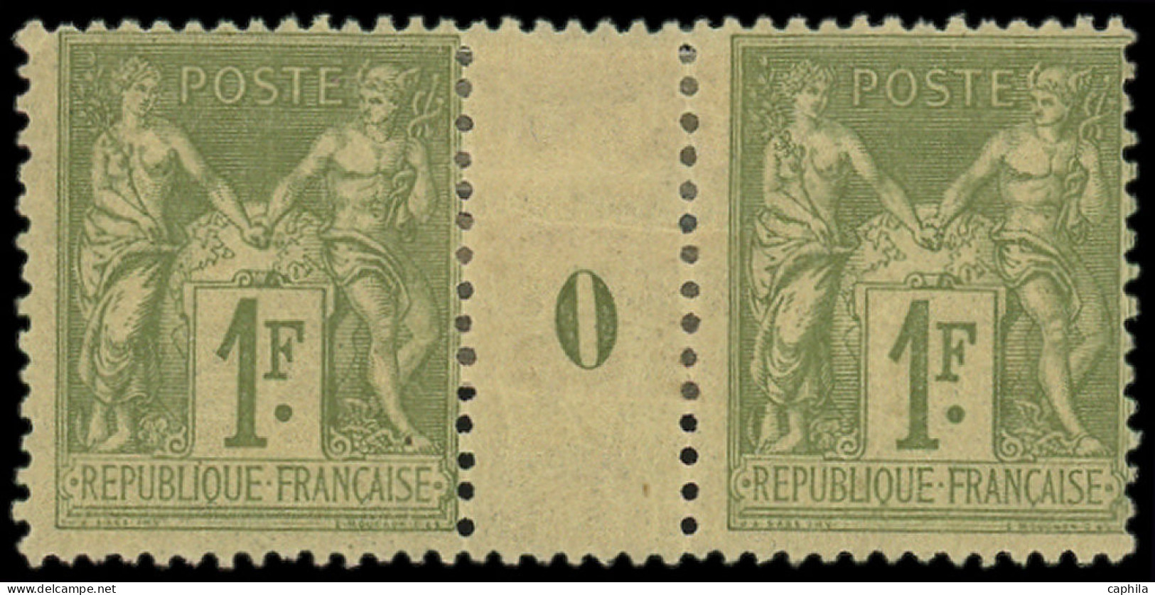 * FRANCE - Poste - 82, Paire Millésime "0" (* Forte): 1f. Olive Clair - 1876-1898 Sage (Type II)