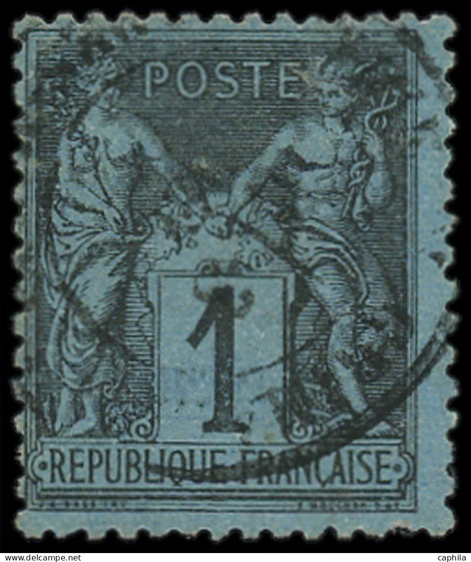 O FRANCE - Poste - 84, Signé + Certificat Calves (1 Dent Légèrement Courte En Bas): 1c. Bleu De Prusse - 1876-1898 Sage (Type II)