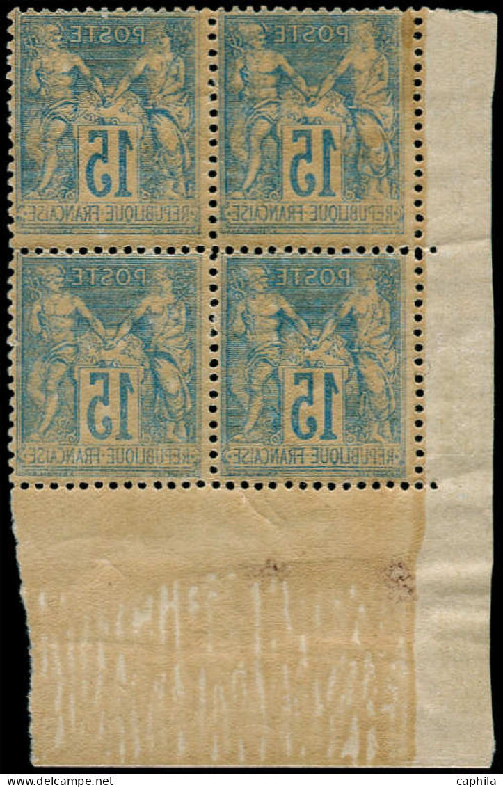 ** FRANCE - Poste - 90, Bloc De 4, Impression Recto-verso: 15c. Bleu (Spink) - 1876-1898 Sage (Type II)