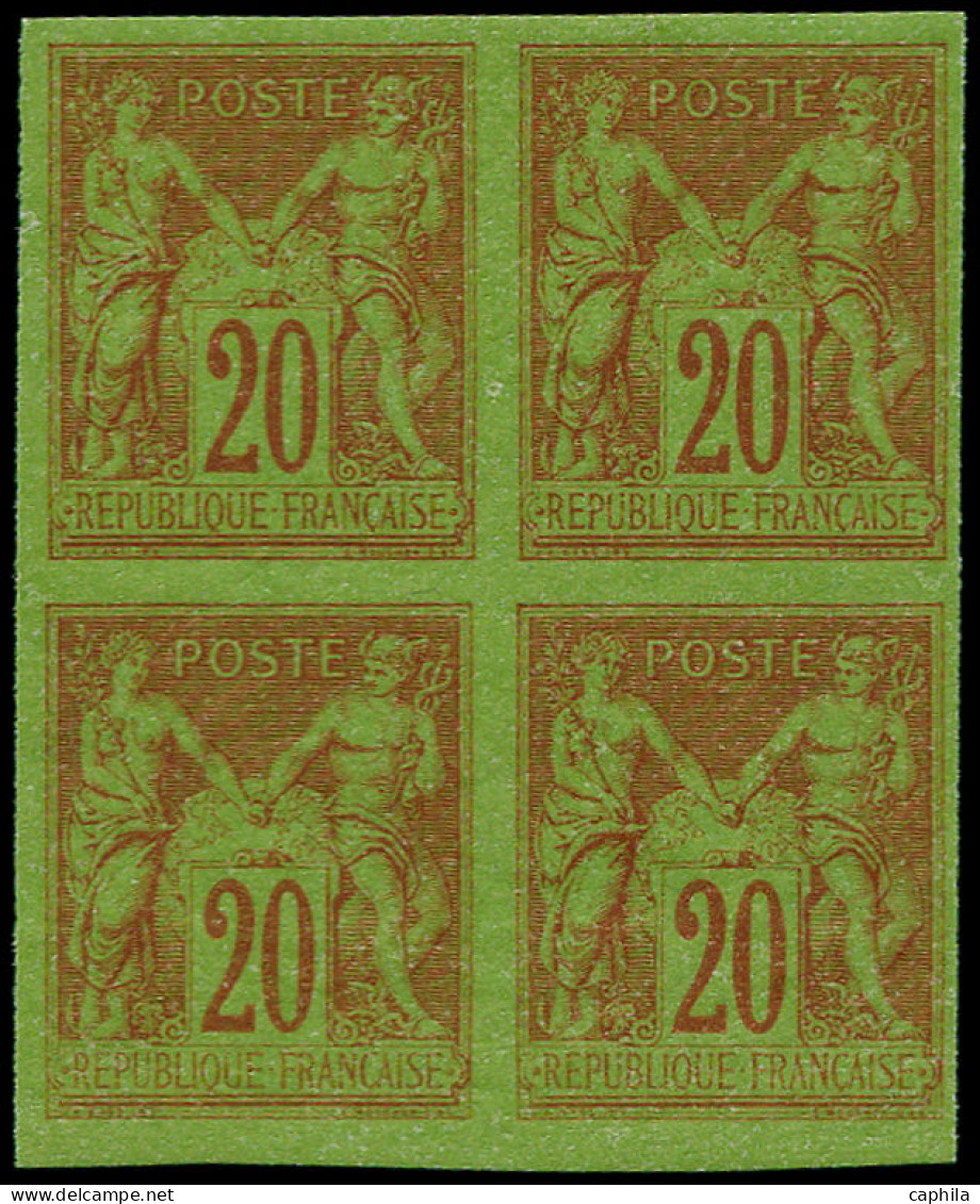 ** FRANCE - Poste - 96b, Bloc De 4 Non Dentelé: 20c. Brique S. Vert (gomme Irrégulière) - 1876-1898 Sage (Type II)