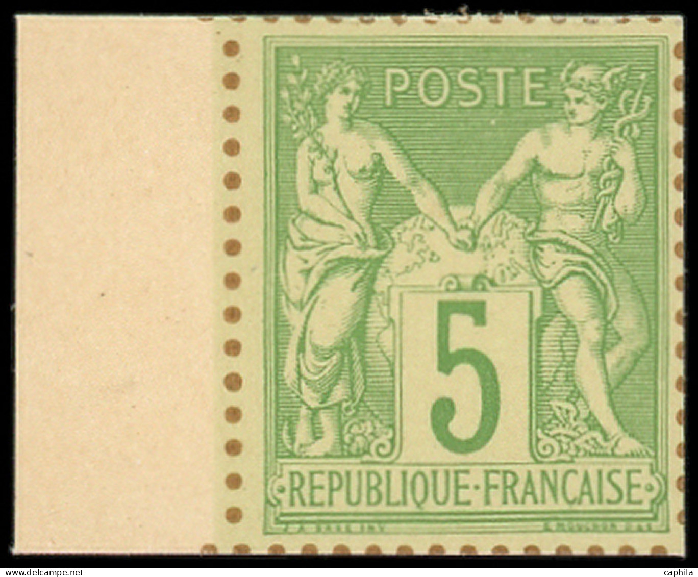 (*) FRANCE - Poste - 102, Tirage De 1910, Avec Dentelure Figurée Sur Bristol: 5c. Vert-jaune - 1898-1900 Sage (Type III)