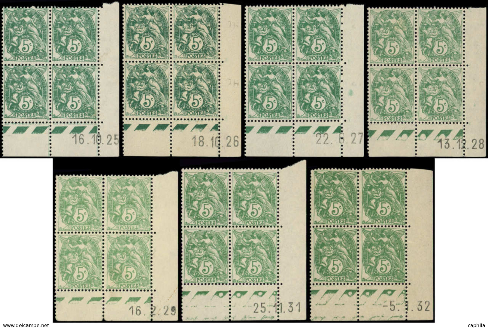 ** FRANCE - Poste - 111, 7 Blocs De 4 Cd Différents, Entre 1925/1932: 5c. Blanc - Neufs