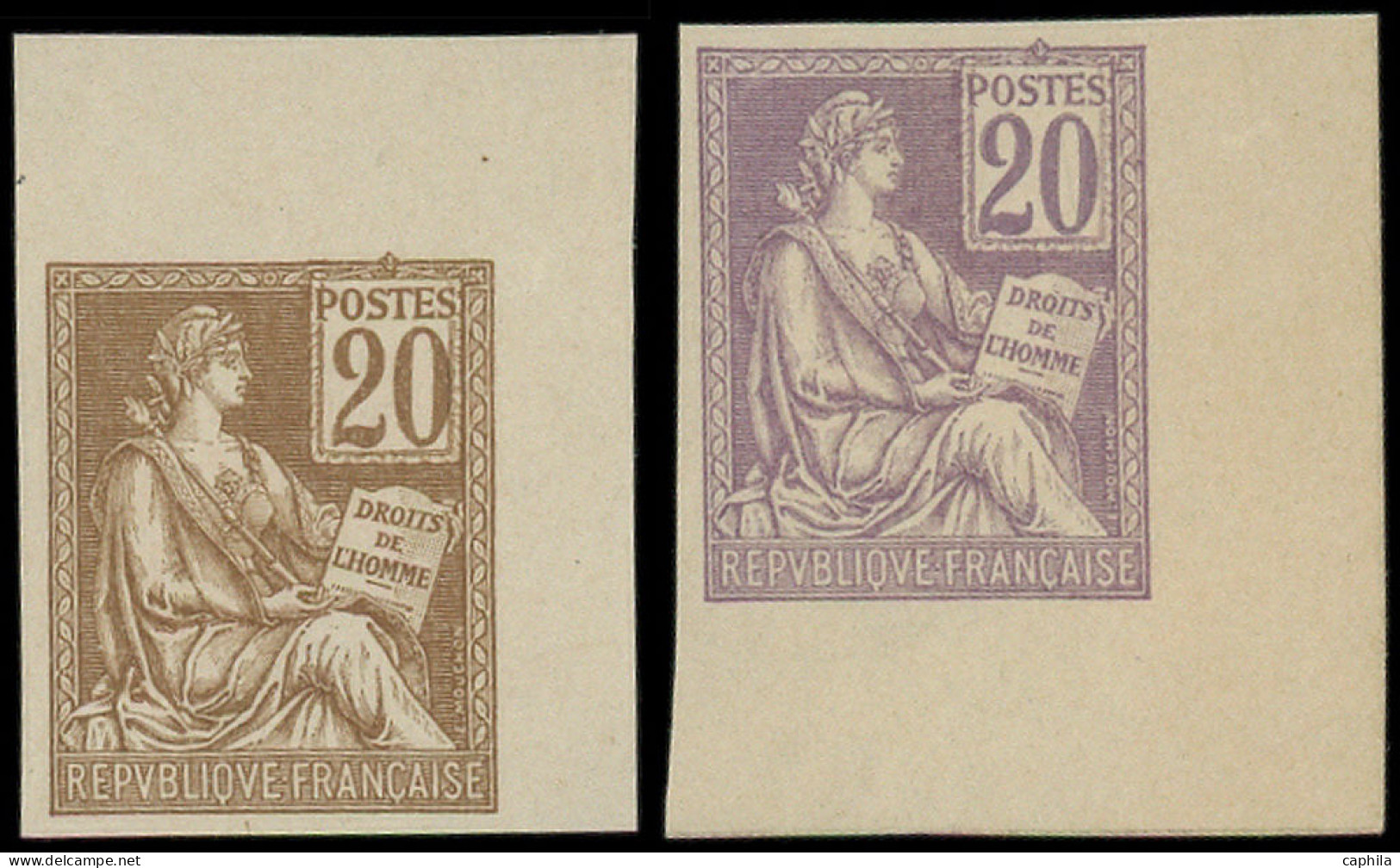 ** FRANCE - Poste - 113, 2 Essais De Couleur, Non Dentelés: 20c. Mouchon (Spink) - Neufs