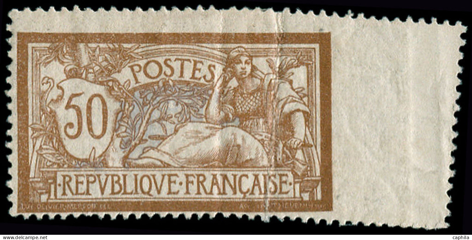 * FRANCE - Poste - 120, Dentelé 3 Cotés, Plis Verticaux, Bdf (certificat): 50c. Merson (Spink) - Unused Stamps