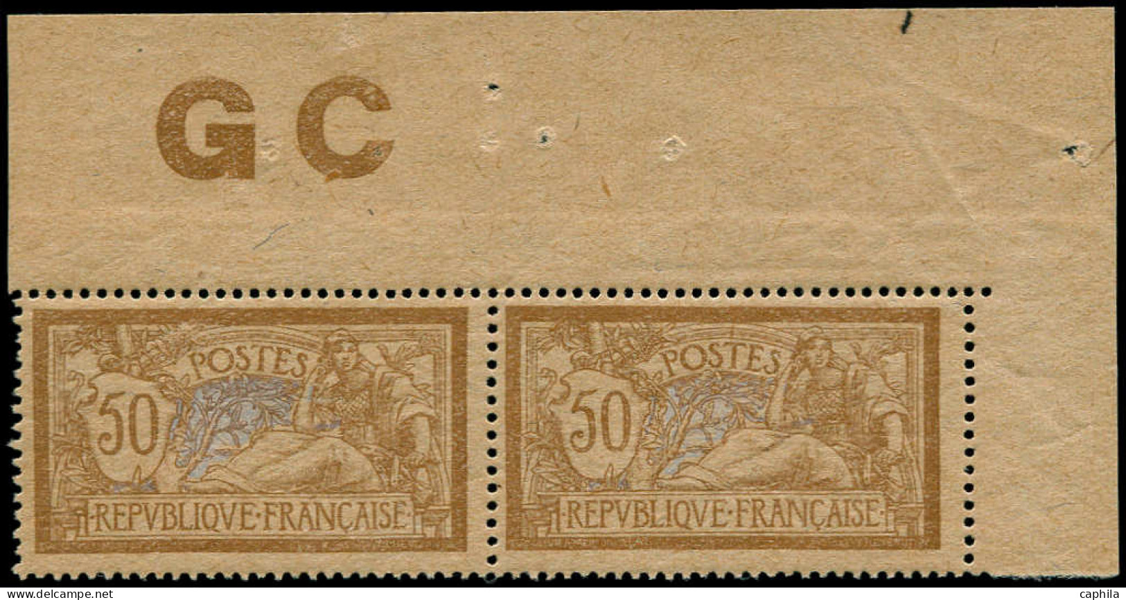 ** FRANCE - Poste - 120d, Paire, Cdf, Avec Manchette GC Chamois: 50c. Merson - Unused Stamps