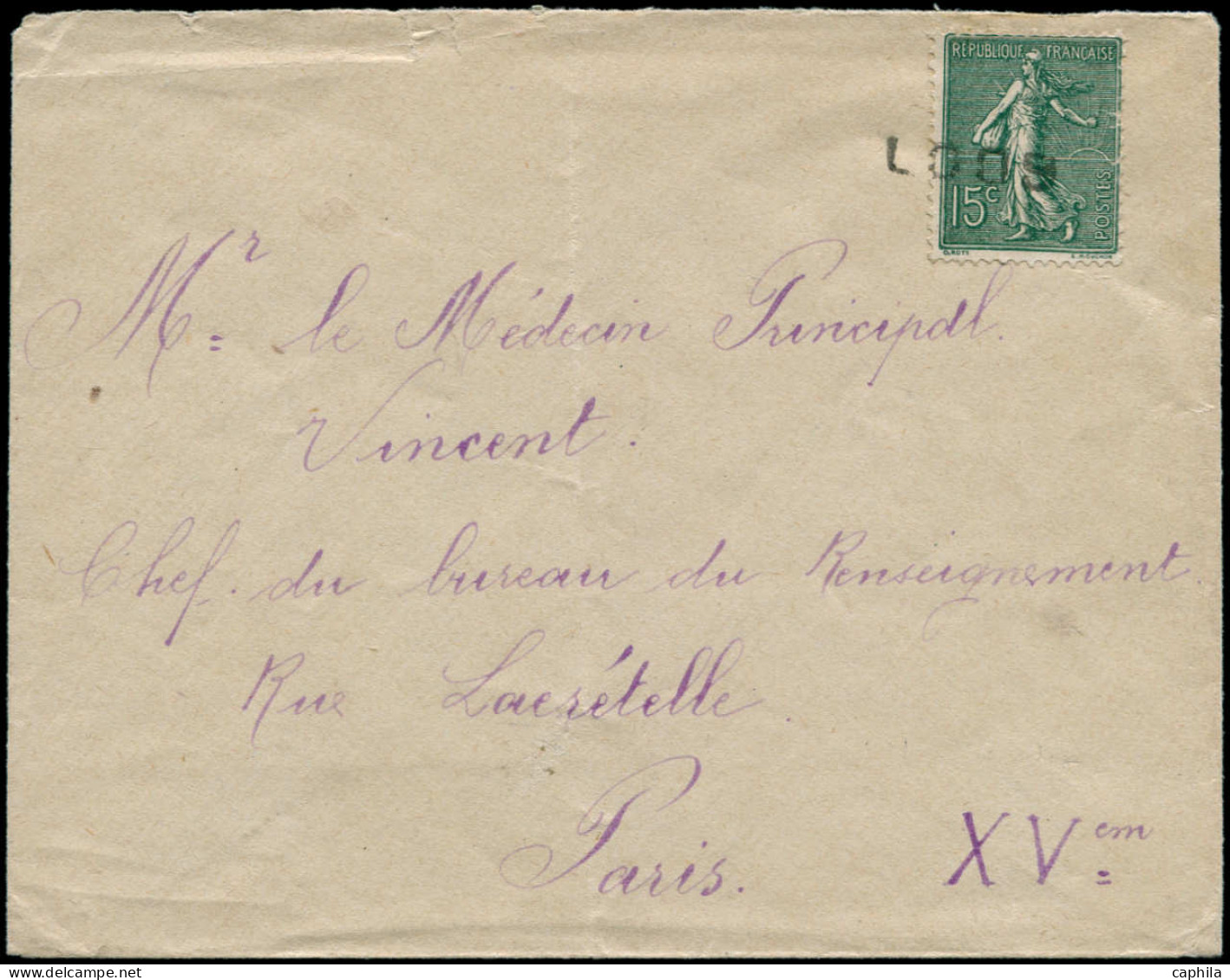 LET FRANCE - Poste - 130, Sur Enveloppe, Griffe De Fortune Noire 1 Ligne "LOOS" (1918) - 1877-1920: Semi Modern Period