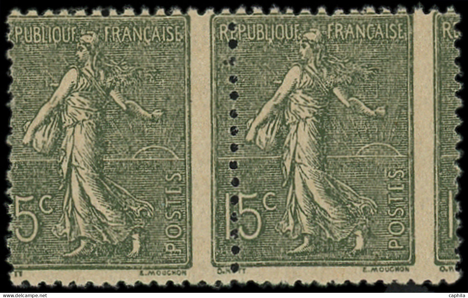 ** FRANCE - Poste - 130j, Paire, Piquage à Cheval, Papier GC: 15c. Vert-gris - Unused Stamps