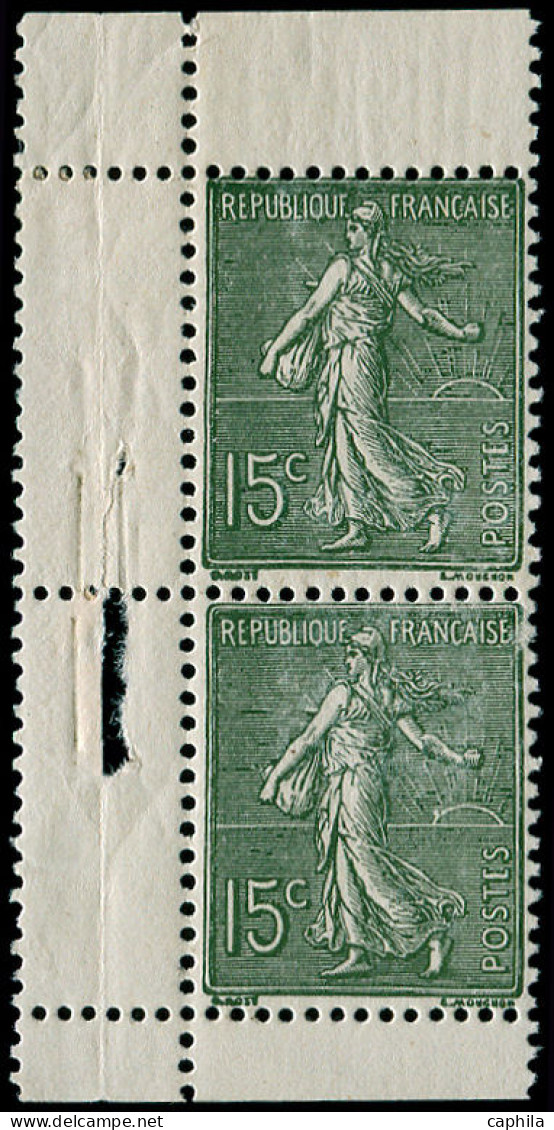 ** FRANCE - Poste - 130o, Papier X, Superbe, Paire De Carnet Verticale Avec Marges, Signée: 15c. Semeuse Lignée (Spink 2 - Neufs