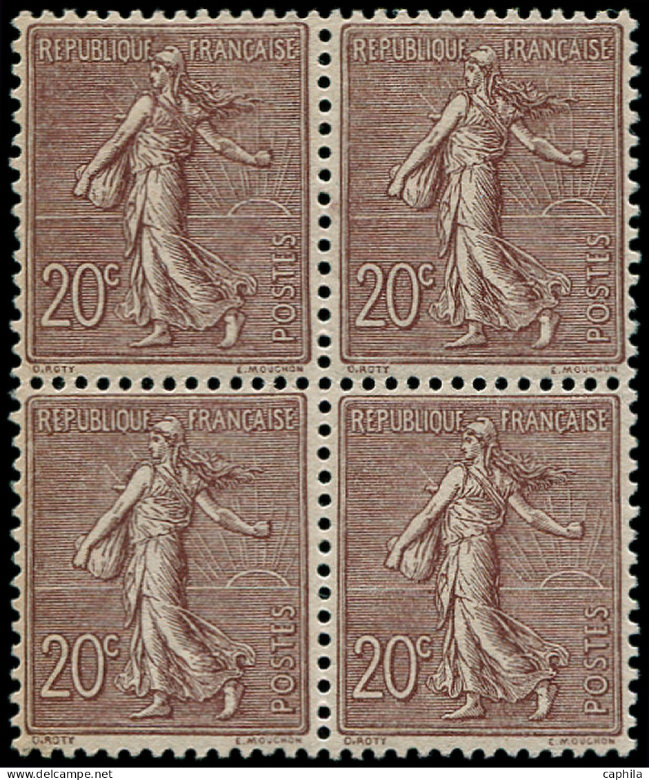 ** FRANCE - Poste - 131, Bloc De 4, Très Bon Centrage: 20c. Semeuse Lignée Brun-lilas - Unused Stamps