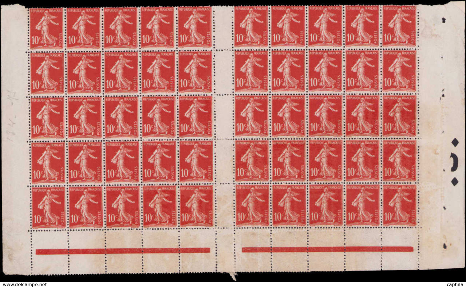 (*) FRANCE - Poste - 134, Feuille De 50, Sans Millésime: 10c. Semeuse Rouge - Unused Stamps