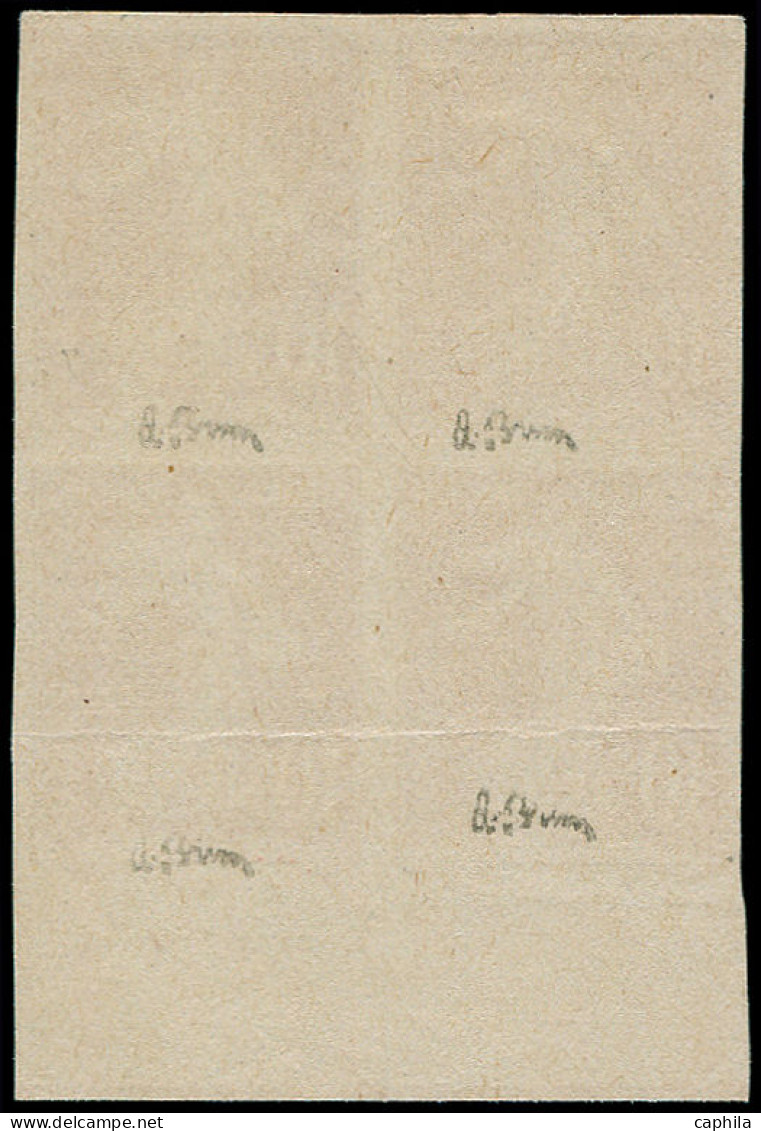 (*) FRANCE - Poste - 134b, Bloc De 4, Type I, Non Dentelé, Bdf, Signé Brun (2 Exemplaires Pli Horizontal): 10c. Semeuse  - Unused Stamps