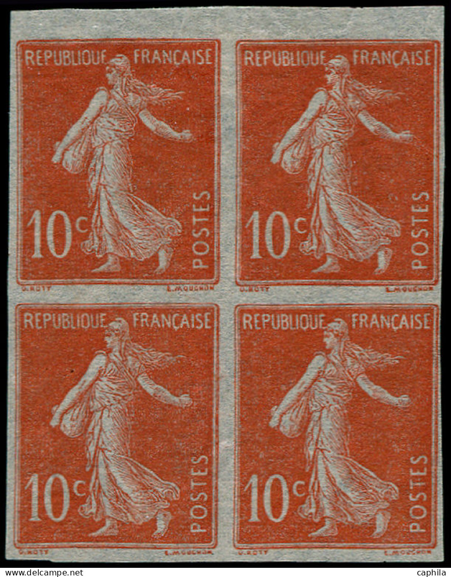 (*) FRANCE - Poste - 135, Bloc De 4 D'essais, Non Dentelé Sur Papier Pelure: 10c. Semeuse Maigre Rouge - Neufs