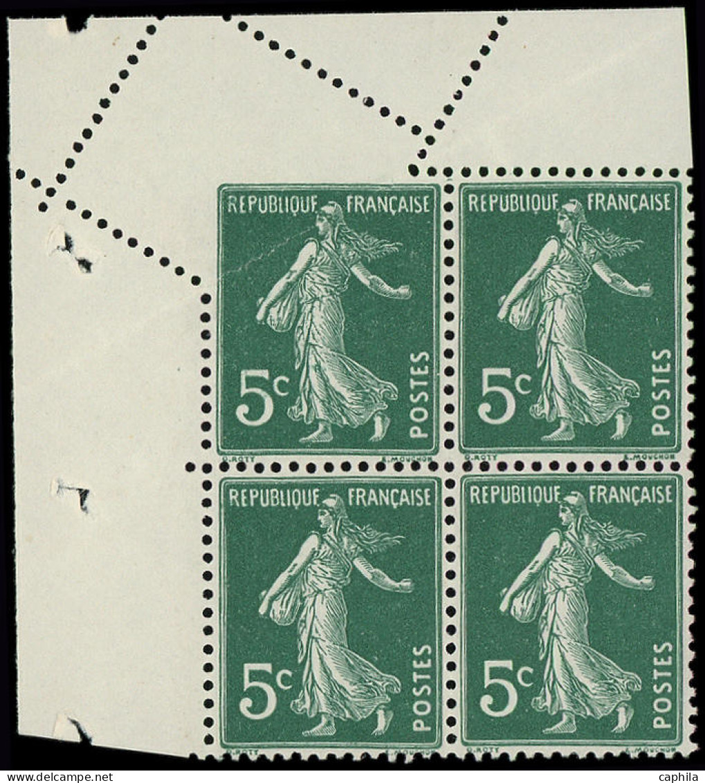 ** FRANCE - Poste - 137, Bloc De 4 Dont 1 Ex Piquage Oblique Par Pliage: 5c. Semeuse Vert - Unused Stamps