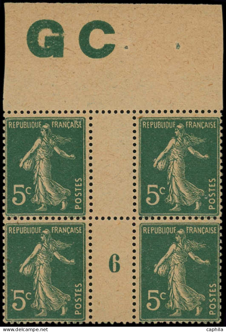 ** FRANCE - Poste - 137, Bloc De 4, Millésime "6" Avec Manchette GC (* Sur Bdf): 5c. Vert Foncé - Unused Stamps