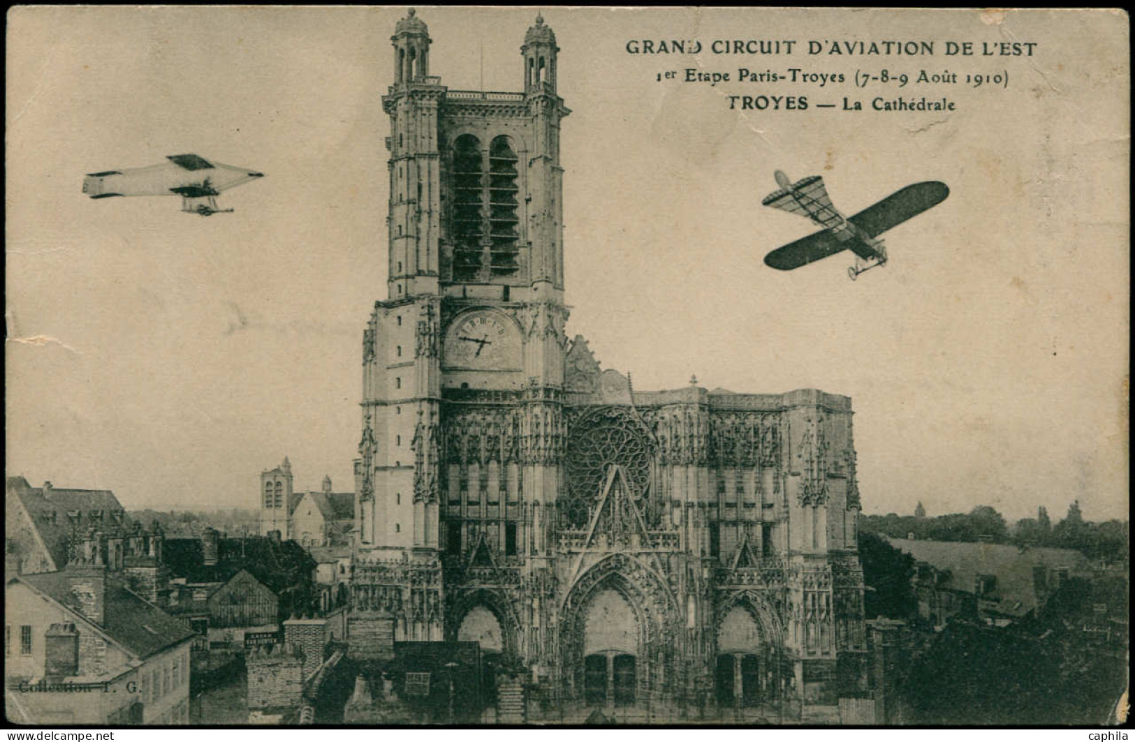 LET FRANCE - Poste - 137, Sur Cp "Troyes Circuit De L'Est" (coupure), Cad Hexagonal "Troyes Aviation 7/8/10" + Vignette  - 1877-1920: Période Semi Moderne