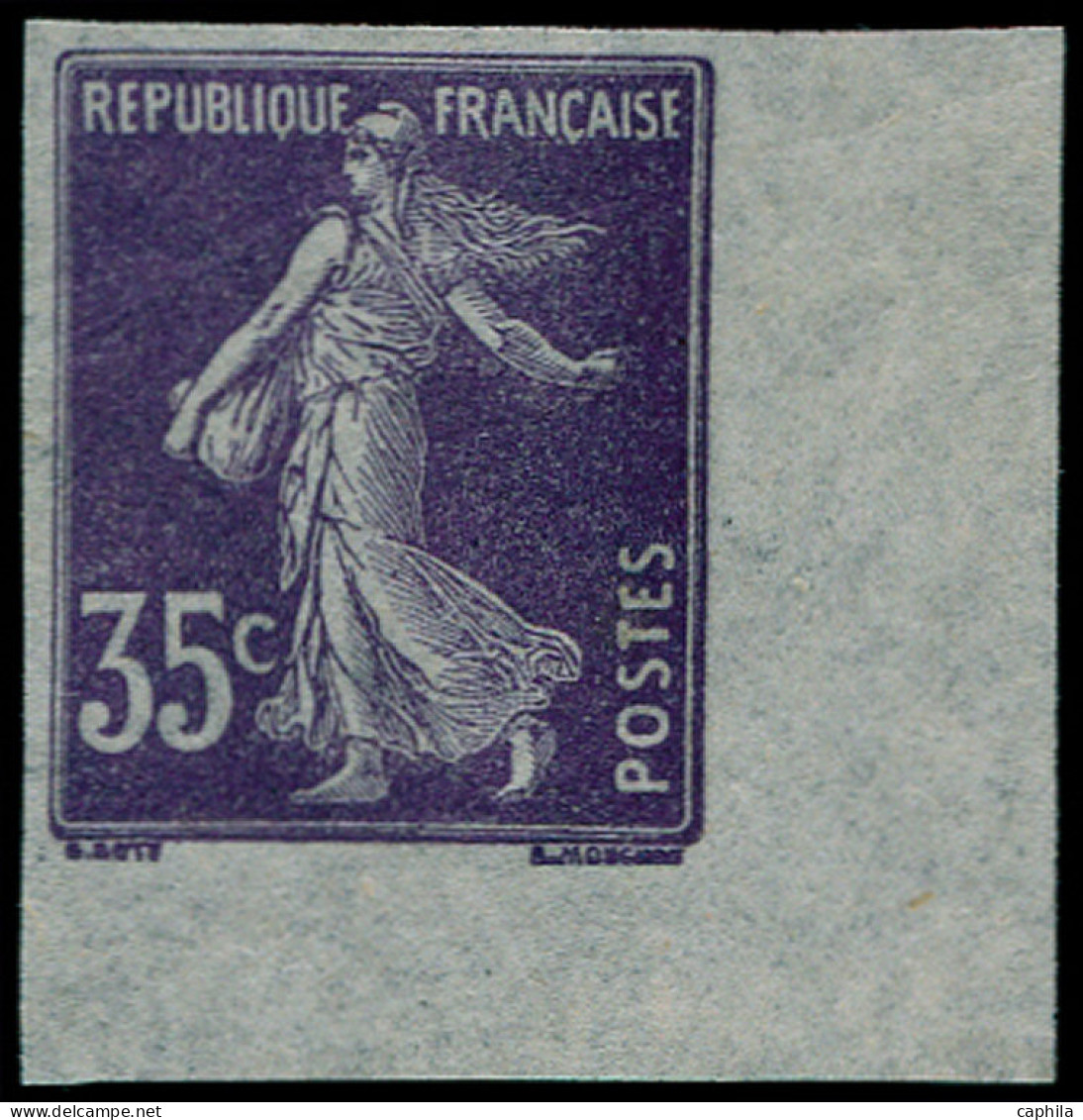 (*) FRANCE - Poste - 142, Essai Non Dentelé Sur Papier Pelure, Cdf, Signé Mayer: 35c. Semeuse Violet - Neufs