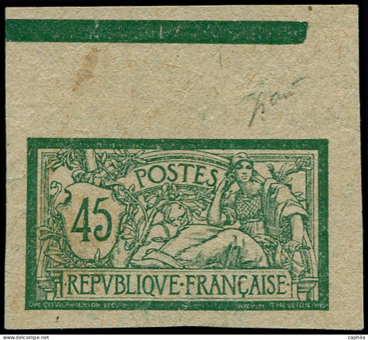 (*) FRANCE - Poste - 143b, Non Dentelé Bdf, Impression à L'endroit Des 2 Cotés (vrai Recto-verso), Signé: 45c. Merson - Unused Stamps
